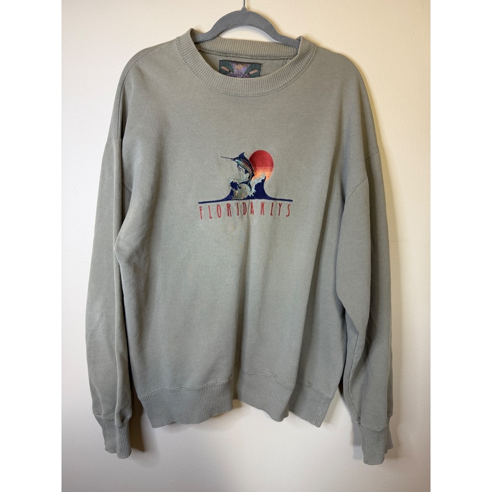Cheyenne River VTG Florida Keys Marlin Embroidered Crewneck Mens Large Sage